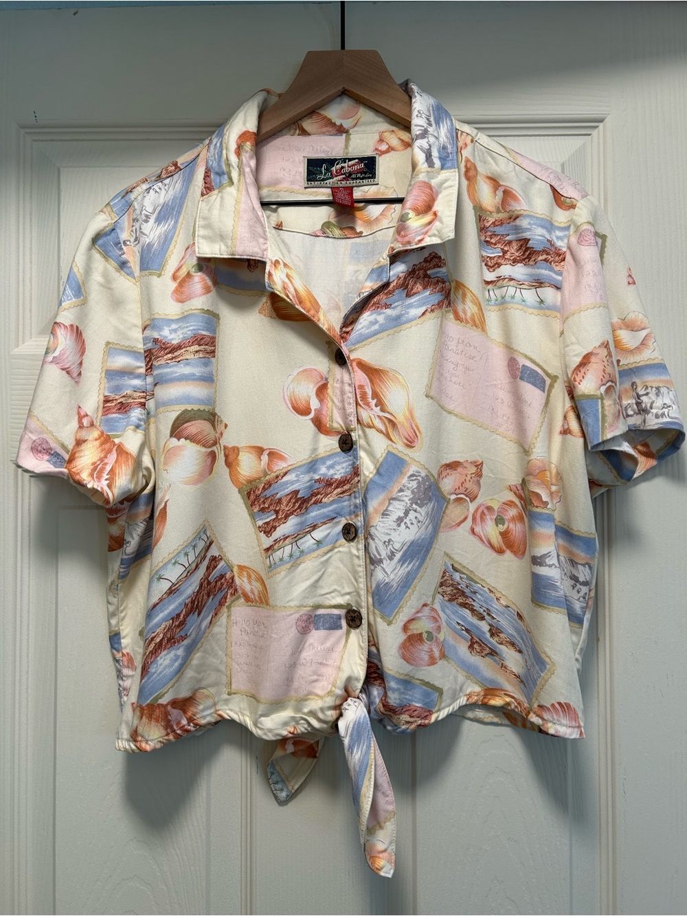 La Cabana Tropical Postcard Print Tie Front Button Shirt
Vintage Inspired Beach